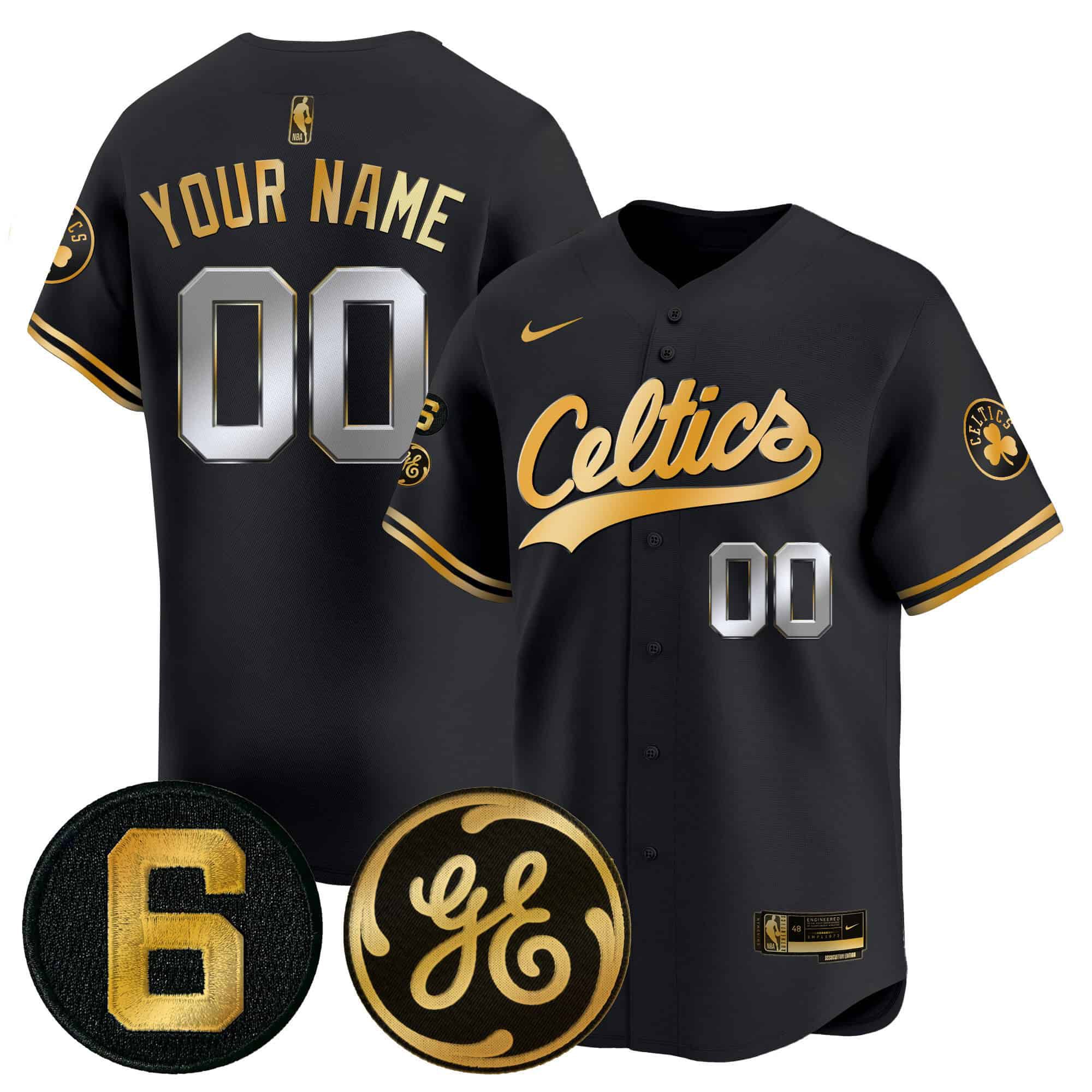Men Boston Celtics Black 2024 Nike Bill Russell & John Havlicek Patch Custom Baseball NBA Jersey->customized nba jersey->Custom Jersey